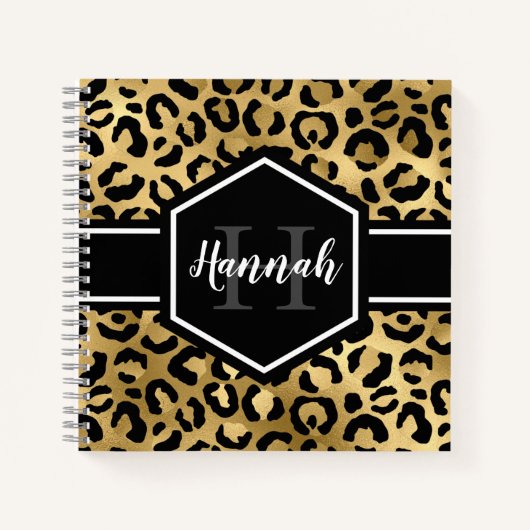 Gold Black Leopard Spots Monogram Square Notitieboek (Voorkant)
