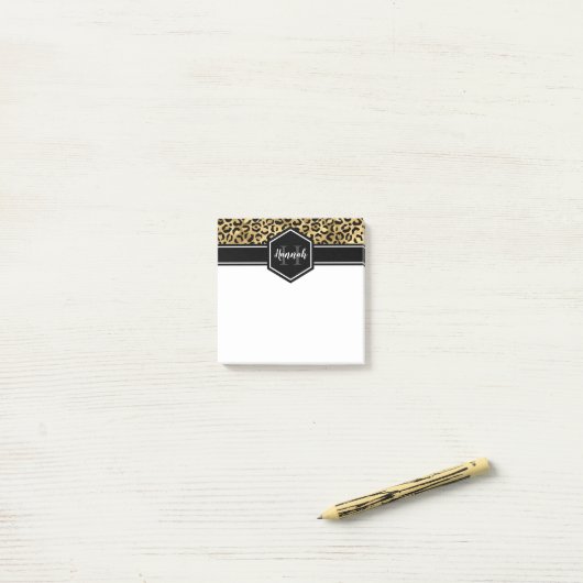 Gold Black Leopard Spots Monogram Square Post-it® Notes (Op bureau)