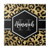 Gold Black Leopard Spots Monogram Tegeltje (Voorkant)