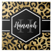 Gold Black Leopard Spots Monogram Tegeltje (Voorkant)