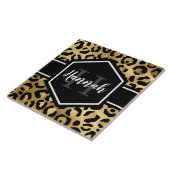 Gold Black Leopard Spots Monogram Tegeltje (Zijkant)