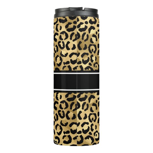 Gold Black Leopard Spots Monogram Thermosbeker (Achterkant)