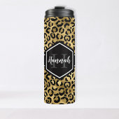 Gold Black Leopard Spots Monogram Thermosbeker