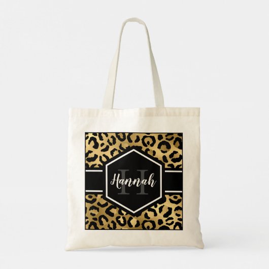Gold Black Leopard Spots Monogram Tote Bag (Achterkant)