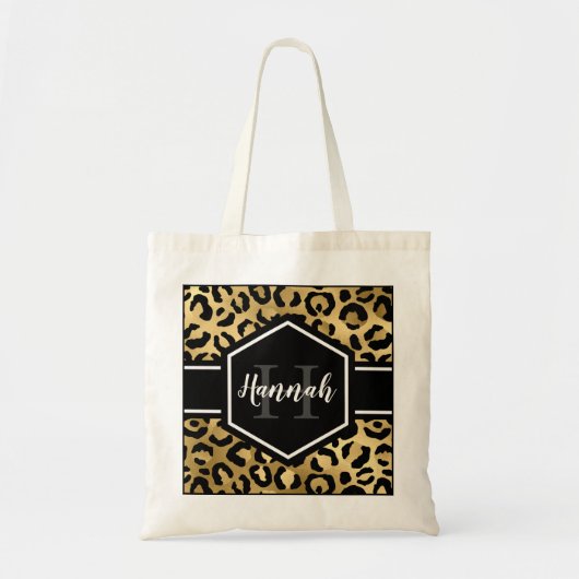 Gold Black Leopard Spots Monogram Tote Bag (Voorkant)