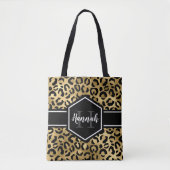 Gold Black Leopard Spots Monogram Tote Bag (Voorkant)