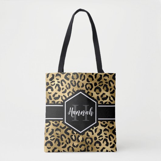 Gold Black Leopard Spots Monogram Tote Bag (Voorkant)