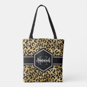 Gold Black Leopard Spots Monogram Tote Bag (Achterkant)