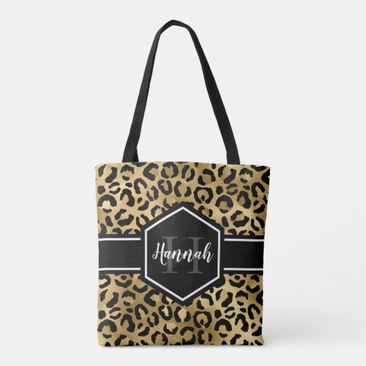 Gold Black Leopard Spots Monogram Tote Bag (Achterkant)