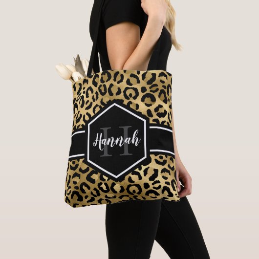 Gold Black Leopard Spots Monogram Tote Bag (Dichtbij)