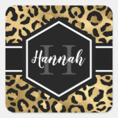 Gold Black Leopard Spots Monogram Vierkante Sticker (Voorkant)