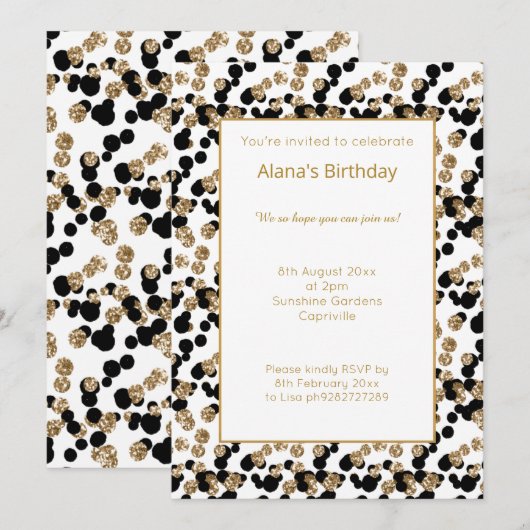 GOLD BLACK LEOPARD WHITE DIAMOND PRINT BIRTHDAY KAART (Voorkant / Achterkant)