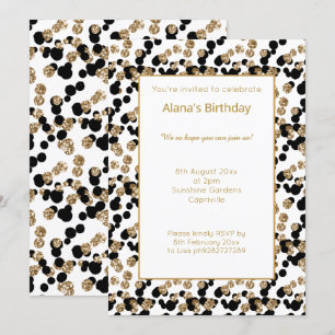 GOLD BLACK LEOPARD WHITE DIAMOND PRINT BIRTHDAY KAART