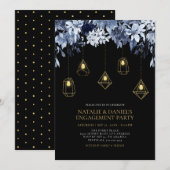 Gold & Black Lichten & Floral Engagement Party Inv Kaart (Voorkant / Achterkant)