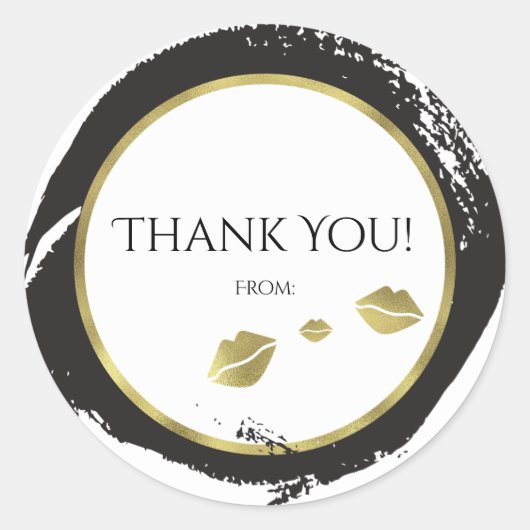 Gold & Black Lips Kiss Chic Modern Glam Beauty Ronde Sticker (Voorkant)