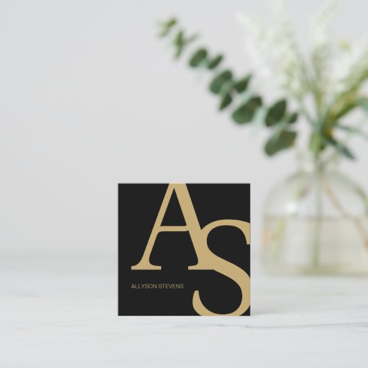 Gold Black Logo initials bold makeup qr code Vierkante Visitekaartje (Staand voorkant)