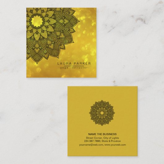 Gold Black Lotus Mandala Yoga Instructor Holistic Vierkante Visitekaartje (Voorkant / Achterkant)