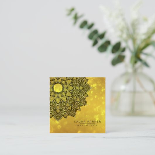 Gold Black Lotus Mandala Yoga Instructor Holistic Vierkante Visitekaartje (Staand voorkant)