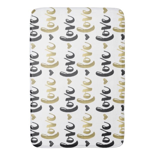 Gold Black Love Heart Badmat (Voorkant Verticaal)