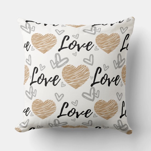 Gold/Black Love Heart Pillow Kussen (Voorkant)