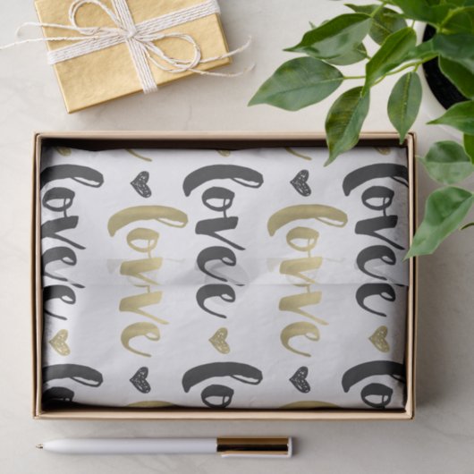 Gold Black Love Heart Tissuepapier (Geschenk)