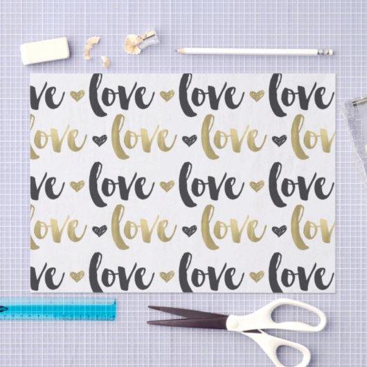 Gold Black Love Heart Tissuepapier (Craft)