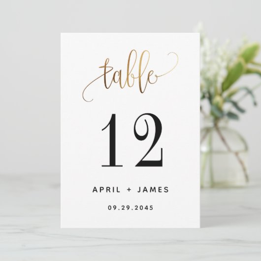 Gold Black Lovely Script Typography Table Number (Staand voorkant)