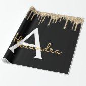 Gold Black Luxury Glitter Glam Monogram Naam Cadeaupapier (Uitgerold)