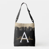 Gold Black Luxury Glitter Glam Monogram Naam Crossbody Tas (Achterkant)
