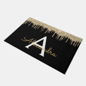 Gold Black Luxury Glitter Glam Monogram Naam Deurmat (Schuin)