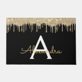 Gold Black Luxury Glitter Glam Monogram Naam Deurmat (Voorkant)