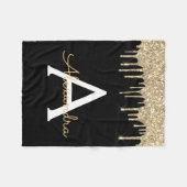 Gold Black Luxury Glitter Glam Monogram Naam Fleece Deken (Voorkant (Horizontaal))
