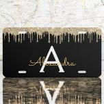 Gold Black Luxury Glitter Glam Monogram Naam Nummerplaat<br><div class="desc">Gouden en Zwarte Sparkle Glitter Monogram Naam en Initiaal Licentie Bord Hoesje. Dit maakt het perfecte zoete 16-jarige verjaardagscadeau,  bruiloft,  vrijgezellenfeest,  jubileum,  baby shower of vrijgezellenfeest voor iemand die van glamoureuze luxe en chique stijlen houdt.</div>