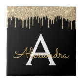 Gold Black Luxury Glitter Glam Monogram Naam Tegeltje (Voorkant)