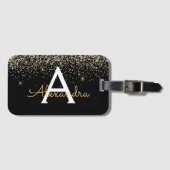 Gold Black Luxury Glitter Sparkle Monogram Bagagelabel (Voorkant (horizontaal))