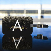 Gold Black Luxury Glitter Sparkle Monogram Bagagelabel