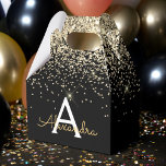 Gold Black Luxury Glitter Sparkle Monogram Bedankdoosjes<br><div class="desc">Goud en zwart Faux Glitter en Sparkle Elegant Gift Box. Deze geschenkdoos kan worden aangepast om uw initiaal en voornaam op te nemen en maakt een geweldige verjaardags-,  bruiloft-,  vrijgezellenfeest-,  vrijgezellenfeest- of baby shower geschenkdoos. Neem contact op met de ontwerper voor aangepaste overeenkomende items.</div>