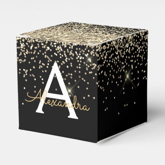Gold Black Luxury Glitter Sparkle Monogram Bedankdoosjes (Voorkant Zijde)