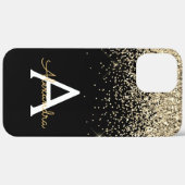 Gold Black Luxury Glitter Sparkle Monogram Case-Mate iPhone Case (Achterkant / Rechts)