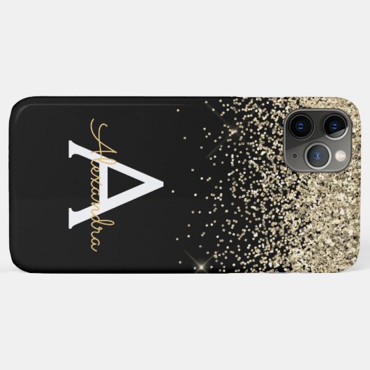 Gold Black Luxury Glitter Sparkle Monogram Case-Mate iPhone Case (Achterkant (horizontaal))