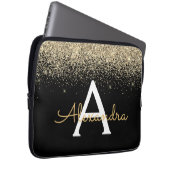 Gold Black Luxury Glitter Sparkle Monogram Laptop Sleeve (Voorkant Rechts)