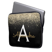 Gold Black Luxury Glitter Sparkle Monogram Laptop Sleeve (Voorkant Links)