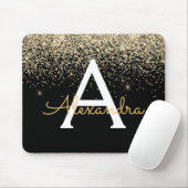 Gold Black Luxury Glitter Sparkle Monogram Muismat (Met muis)