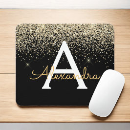 Gold Black Luxury Glitter Sparkle Monogram Muismat