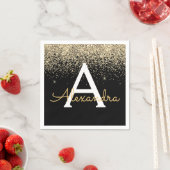 Gold Black Luxury Glitter Sparkle Monogram Servet (Insitu)