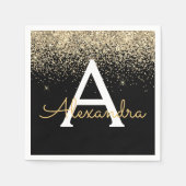 Gold Black Luxury Glitter Sparkle Monogram Servet (Voorkant)