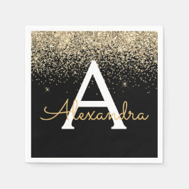 Gold Black Luxury Glitter Sparkle Monogram Servet