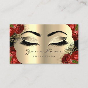 Gold Black Makeup Artist Lash Floral Red Roses Visitekaartje