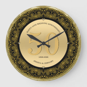 Gold & Black mandala 50 Wedding Anniversary Grote Klok