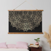 Gold Black Mandala Chic Trippy Psychedelic Hippie Hangend Wandkleed (Slaapkamer)